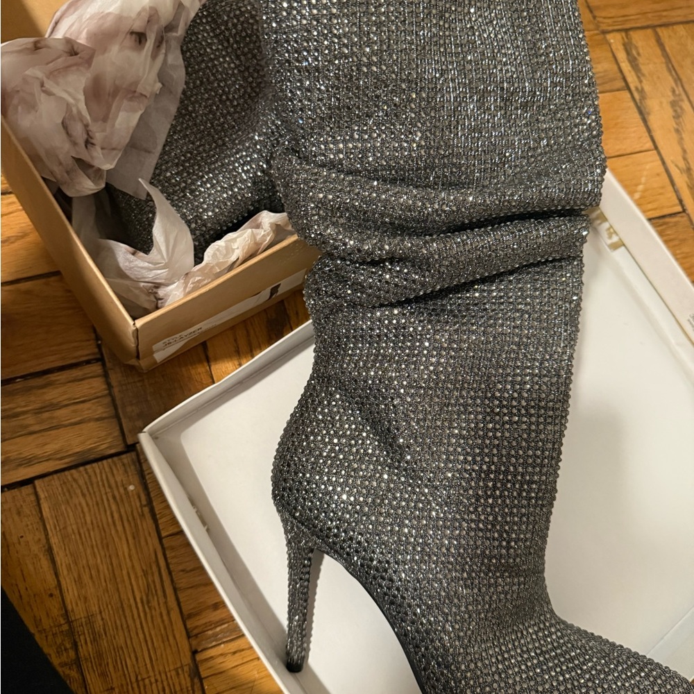 Jessica Simpson Glittering Silver Heeled Boots - Picture 2 of 8